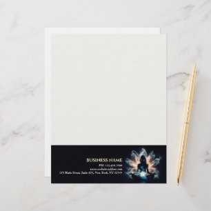 Yoga Instructor Meditation Pose Glowing Mist Lotus Custom Letterhead