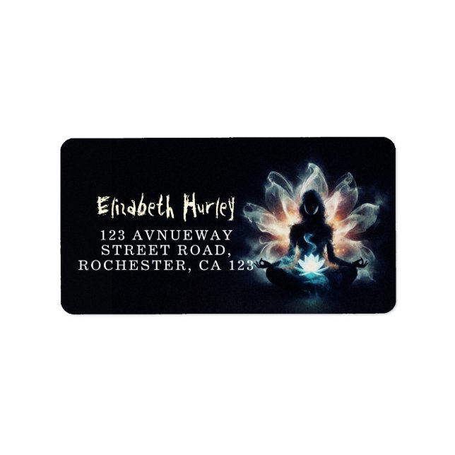 Yoga Instructor Meditation Pose Glowing Mist Lotus Label (Front)