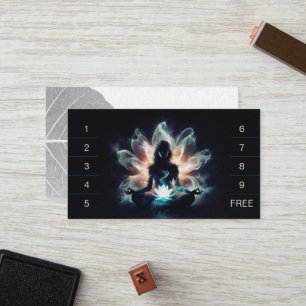 Yoga Instructor Meditation Pose Glowing Mist Lotus Loyalty Card