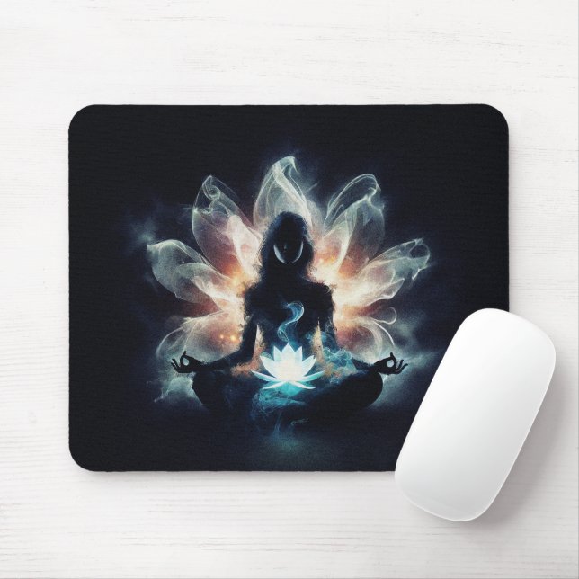 Yoga Instructor Meditation Pose Glowing Mist Lotus Mouse Mat (With Mouse)