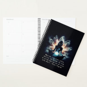 Yoga Instructor Meditation Pose Glowing Mist Lotus Planner