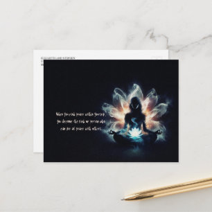 Yoga Instructor Meditation Pose Glowing Mist Lotus Postcard