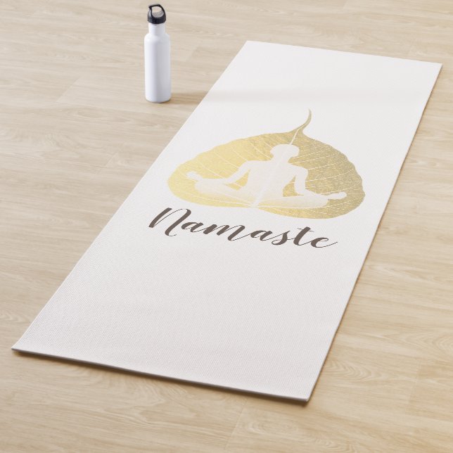 Yoga Instructor Meditation Pose Gold Bodhi Leaf Yoga Mat (In Situ)