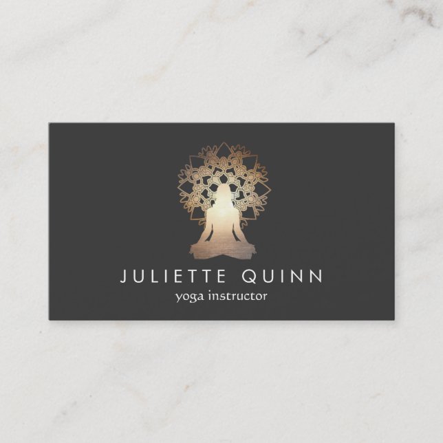Yoga Instructor Meditation Pose Gold Lotus Mandala Business Card (Front)