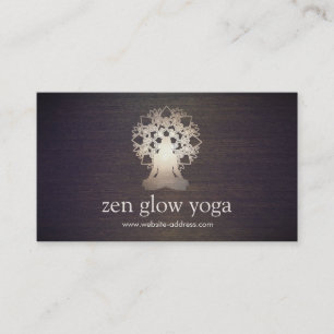 Yoga Instructor Meditation Pose Lotus Mandala Wood Business Card