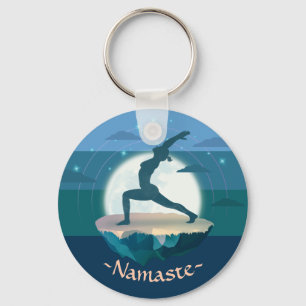 Yoga Instructor Meditation Pose Moon Flying Island Key Ring