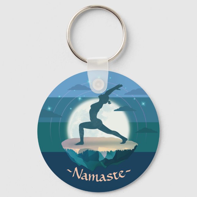 Yoga Instructor Meditation Pose Moon Flying Island Key Ring (Front)