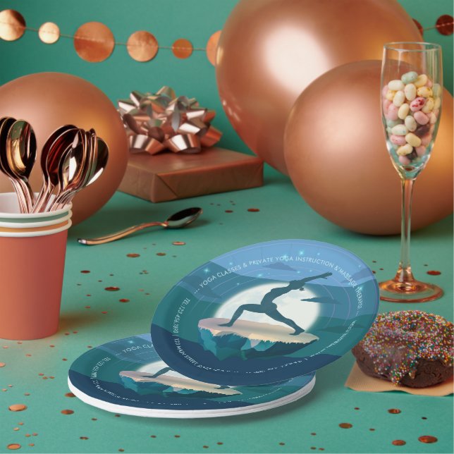 Yoga Instructor Meditation Pose Moon Flying Island Paper Plate (Multi)