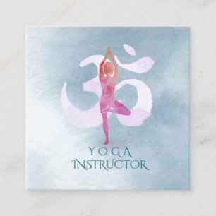 Yoga Instructor Meditation Pose Om Sign Watercolor Square Business Card