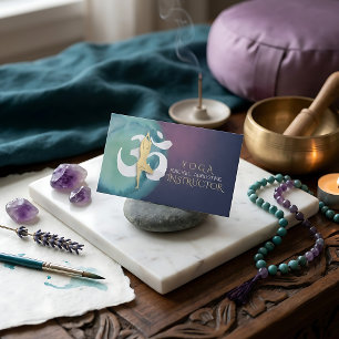 Yoga Instructor Meditation Pose OM Symbol Purple Business Card