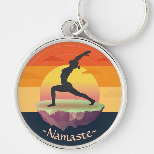 Yoga Instructor Meditation Pose Sun Flying Island  Key Ring (Front)