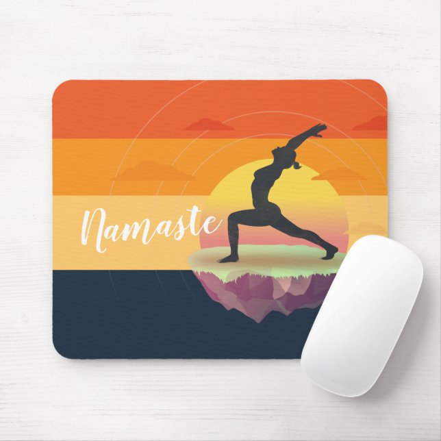 Yoga Instructor Meditation Pose Sun Flying Island Mouse Mat (With Mouse)