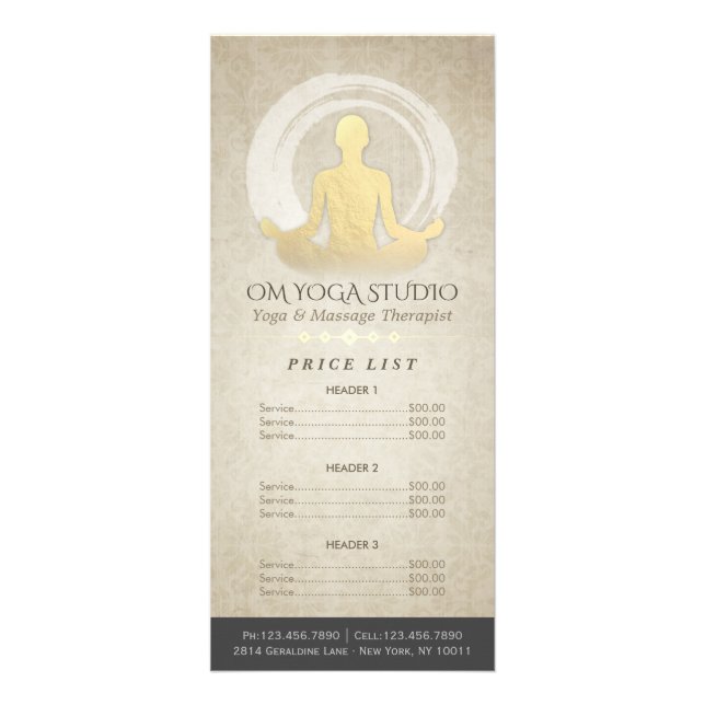 YOGA Instructor Meditation Pose ZEN Price List Rack Card (Front)