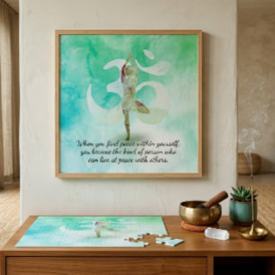 YOGA Instructor Meditation Tree Pose Om Sign Quote Jigsaw Puzzle