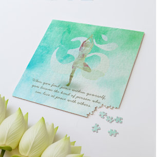YOGA Instructor Meditation Tree Pose Om Sign Quote Jigsaw Puzzle