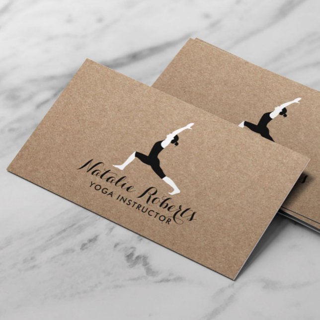 Yoga Instructor Minimalist Yoga Pose Rustic Kraft Business Card (Creator Uploaded)