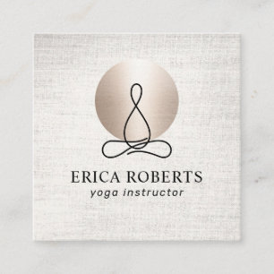 Yoga Instructor Modern Gold Circle Elegant Linen Square Business Card