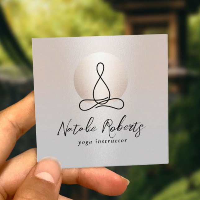 Yoga Instructor Modern Gold Circle Elegant Silver Square Business Card (Creator Uploaded)