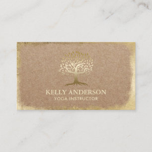 Yoga Instructor Modern Gold Life Tree Rustic Kraft Business Card
