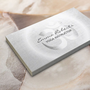 Yoga Instructor Modern Silver Om Sign Business Card