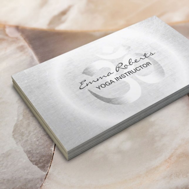 Yoga Instructor Modern Silver Om Sign Business Card (Creator Uploaded)