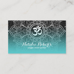 Yoga Instructor Modern Teal Black Glitter Mandala Business Card