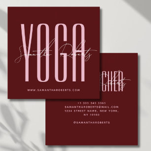 Yoga instructor modern typography script red square business card