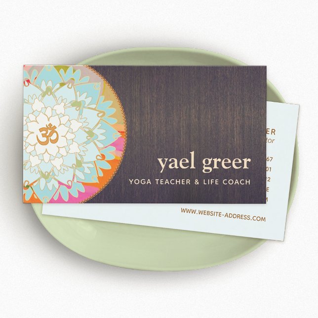 Yoga Instructor OM Symbol Lotus Mandala Art Business Card (Creator Uploaded)