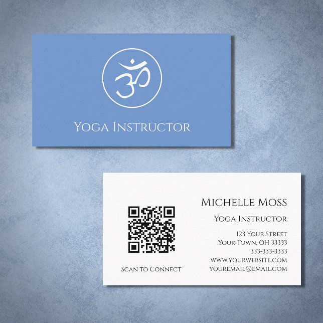 Yoga Instructor Om Symbol Simple Blue  Business Card (Creator Uploaded)