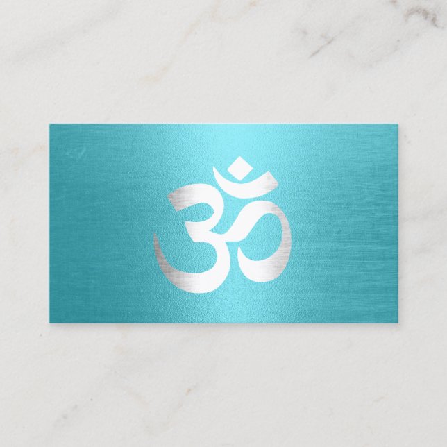 Yoga Instructor Om Typography Modern Turquoise Business Card (Front)