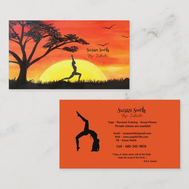 Yoga Instructor Orange Sunset Yoga Pose Business Card (Front/Back)
