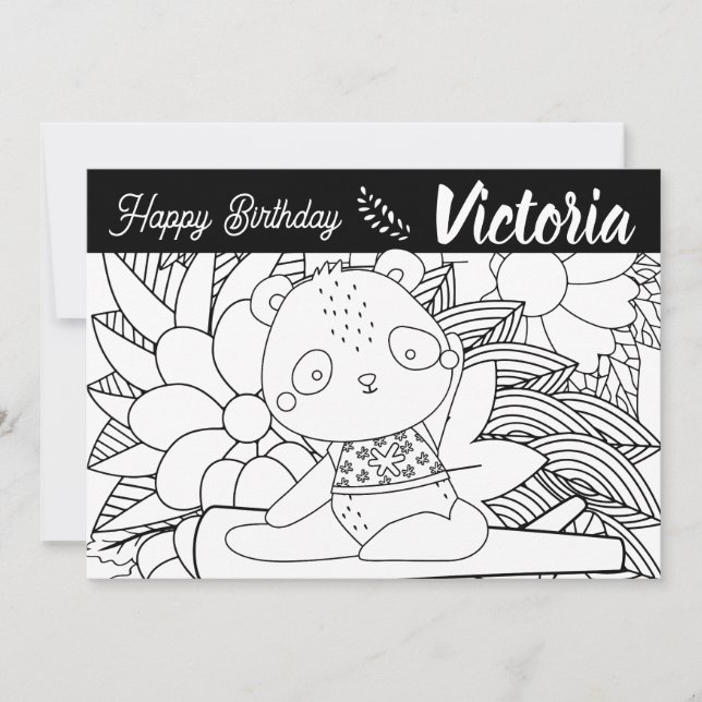 Yoga Instructor Panda Birthday Floral Colouring Holiday Card (Front)