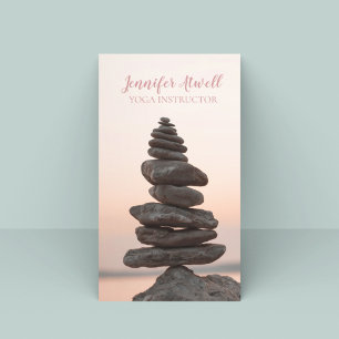 Yoga Instructor Peach Pink Zen Stones Meditation Business Card