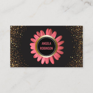 Yoga Instructor   Pink Daisy Gold Glitter Black Business Card