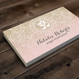 Yoga Instructor Pink Gold Glitter Floral Mandala Business Card