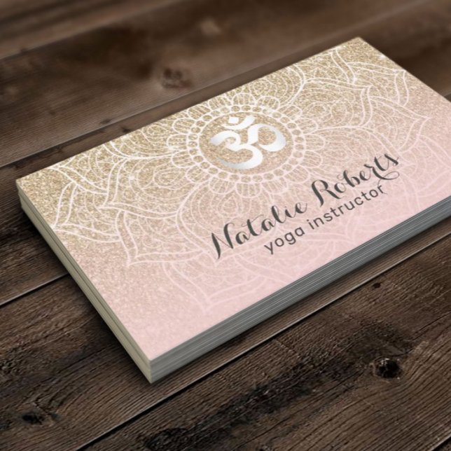 Yoga Instructor Pink Gold Glitter Floral Mandala Business Card (Creator Uploaded)
