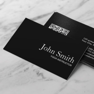 Yoga instructor Plain Black QR Code Minimalist Business Card