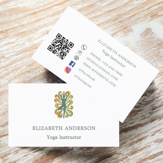 Yoga Instructor pose green retro Business Card (Creator Uploaded)
