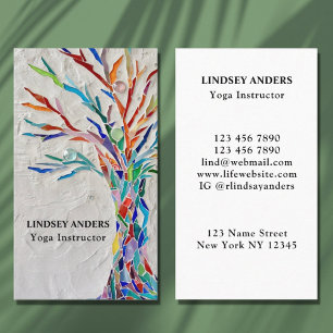 Yoga Instructor Rainbow Coloured Tree Business Car Business Card