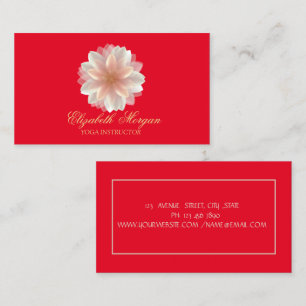 Yoga Instructor,Red,Stylish Gold Lotus  Business Card