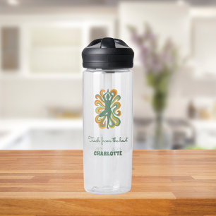 Yoga instructor retro swirls name quote sage green water bottle