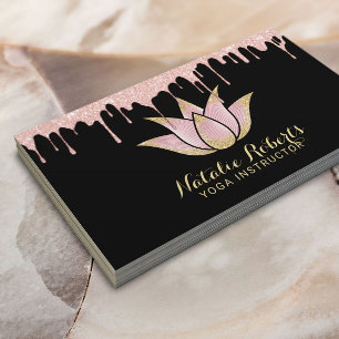 Yoga Instructor Rose Gold Dripping Lotus Flower Business Card