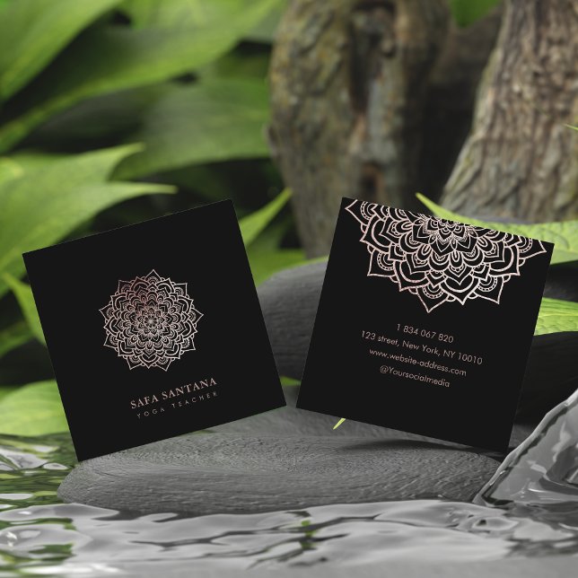 Yoga Instructor Rose Gold Glitter Mandala  Square Business Card (Creator Uploaded)