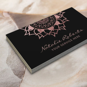 Yoga Instructor Rose Gold Mandala Flower Business Card