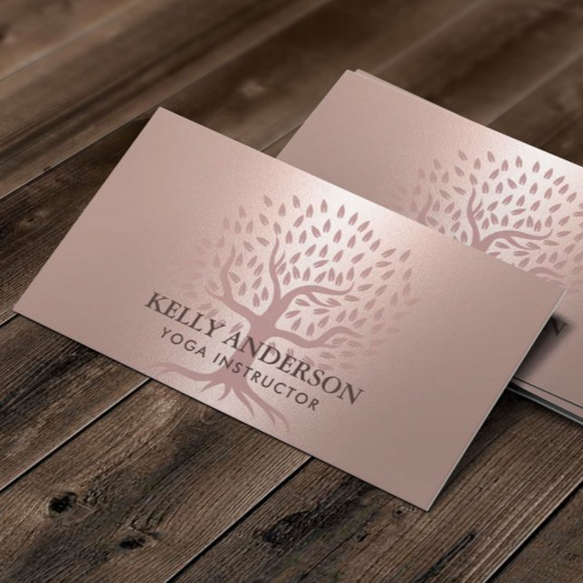 Yoga Instructor Rose Gold Tree Elegant Business Card (Creator Uploaded)