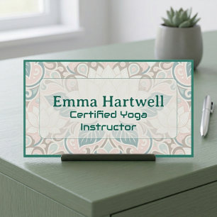 Yoga Instructor Sacred Lotus Mandala Minimal Teal Business Card