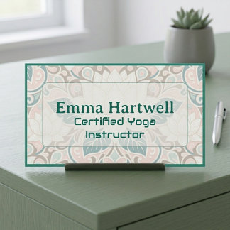 Yoga Instructor Sacred Lotus Mandala Minimal Teal Business Card