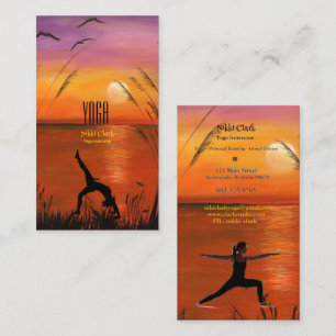 Yoga Instructor Silhouette Pose Sunset Business Card