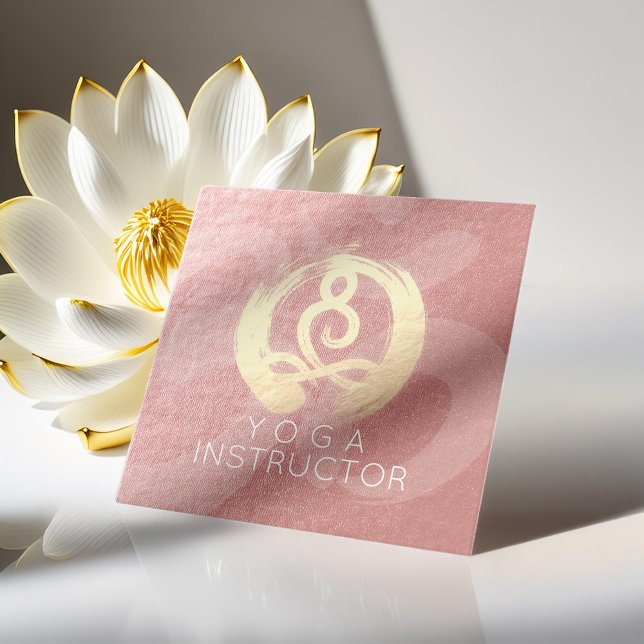 Yoga Instructor Silver Gold Meditation Pose ZEN OM Square Business Card (Creator Uploaded)