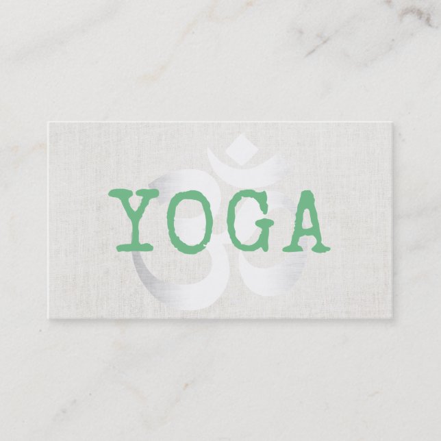 Yoga Instructor Silver Om Sign Elegant Linen Business Card (Front)